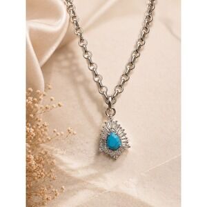 Bomb Party Gleam Of Forgotten Sighs Turquoise Magnesite Rhodium Necklace NK10548
